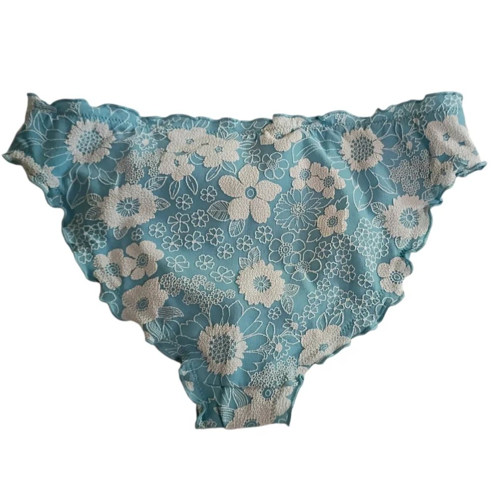 aerie Blue Bikini Bottoms with White Floral Lace sz M NEW